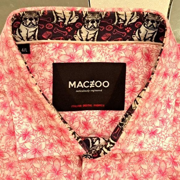 Maceoo, puppy dog Size Large, Pink Print, Short Sleeve Casual Shirt - Picture 1 of 5